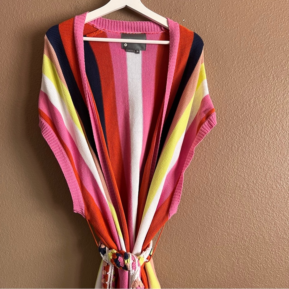 Anthropologie Kimono Colorful Striped Knit Belted Sweater One Size - Picture 2 of 13
